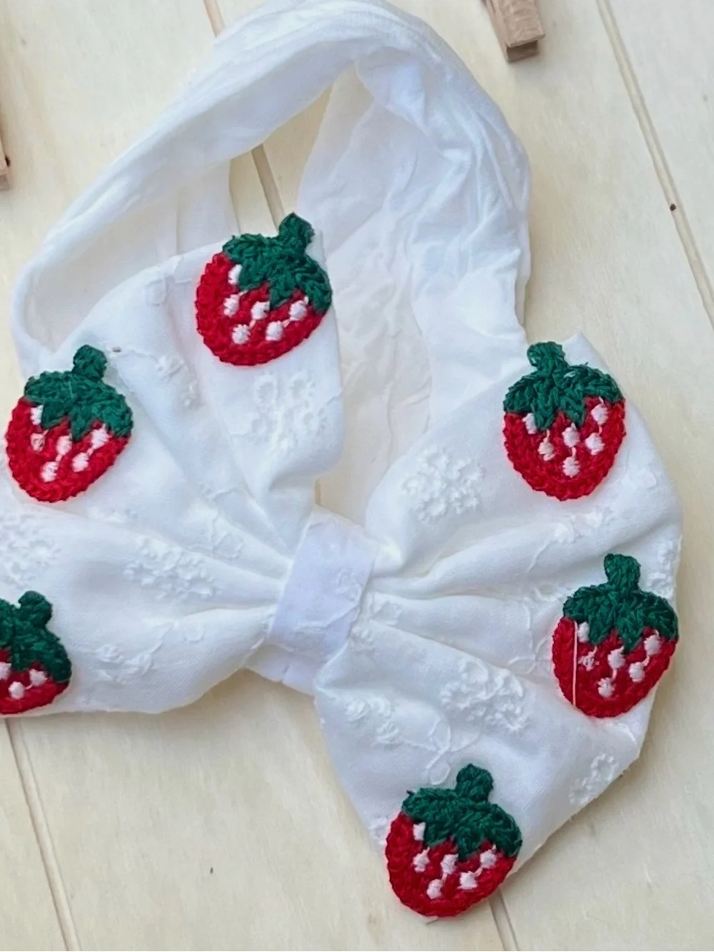 Strawberry Eyelet Lace Baby Bow Headband Newborn Toddler